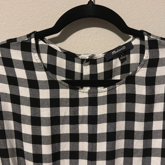 Madewell checkered front tie short sleeve blouse button up back size small EUC - Picture 2 of 8
